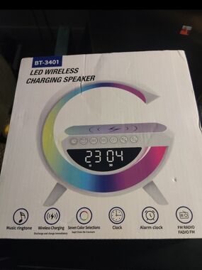 LED Wireless Charging Alarm Clock Speaker - White